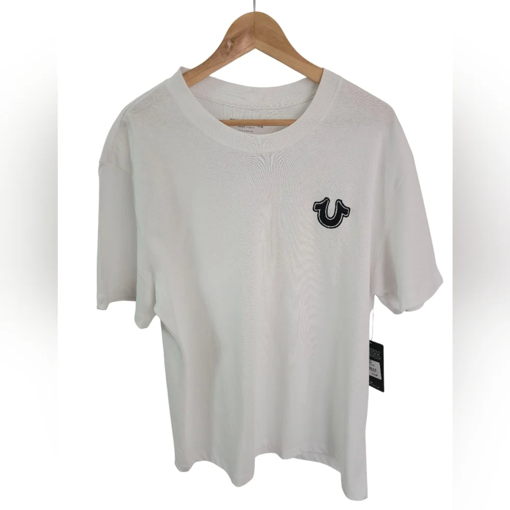 NWT True Religion Men's Emboidered Patch Logo Short Sleeve Tshirt White SZ Large